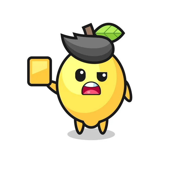 Cartoon Lemon Character Football Referee Giving Yellow Card Cute Style — Wektor stockowy