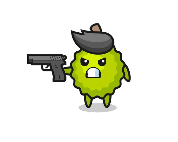 Cute Durian Character Shoot Gun Cute Style Design Shirt Sticker — Stockvector