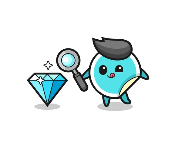 Sticker Mascot Checking Authenticity Diamond Cute Style Design Shirt Sticker — Stockový vektor