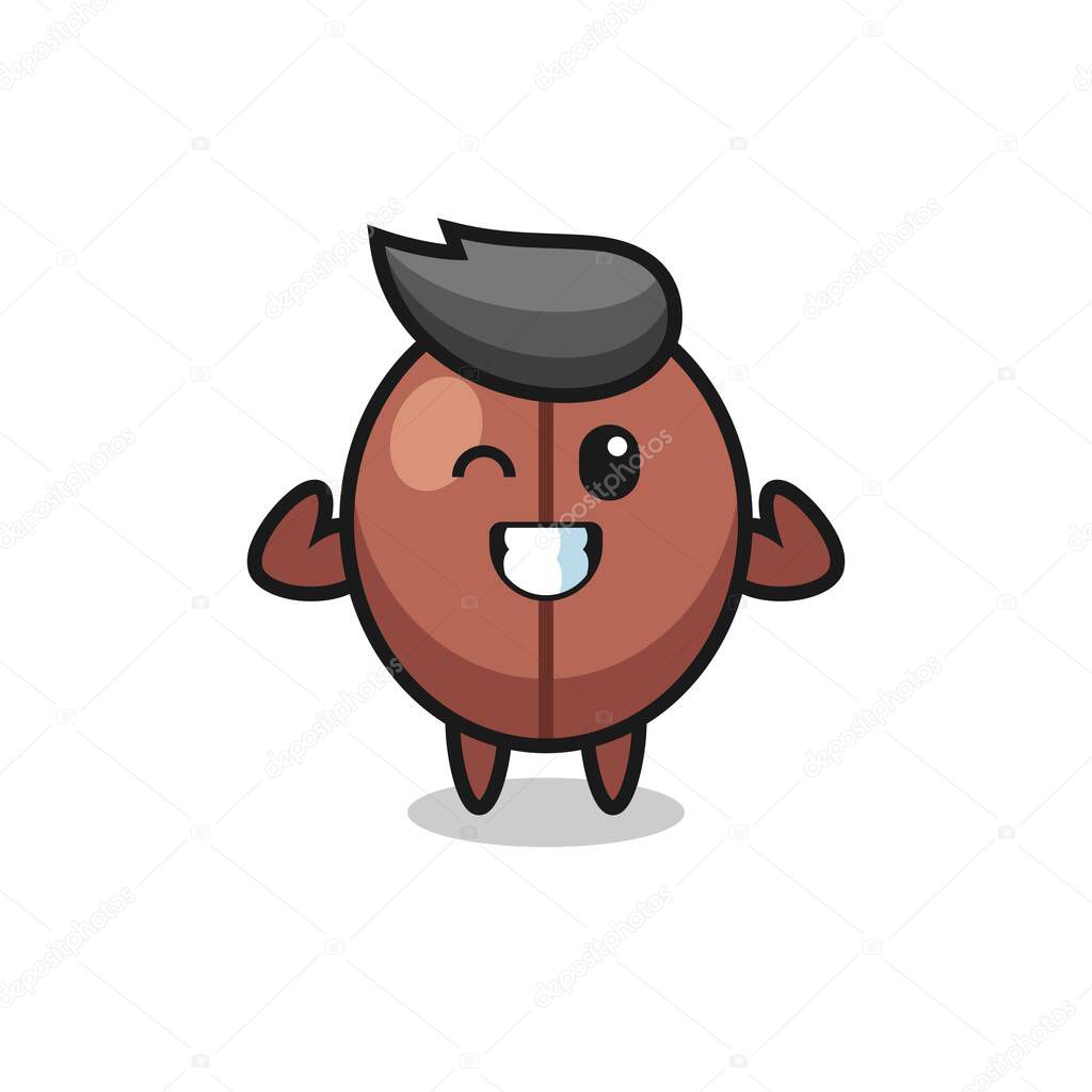 The muscular coffee bean character is posing showing his muscles , cute style design for t shirt, sticker, logo element