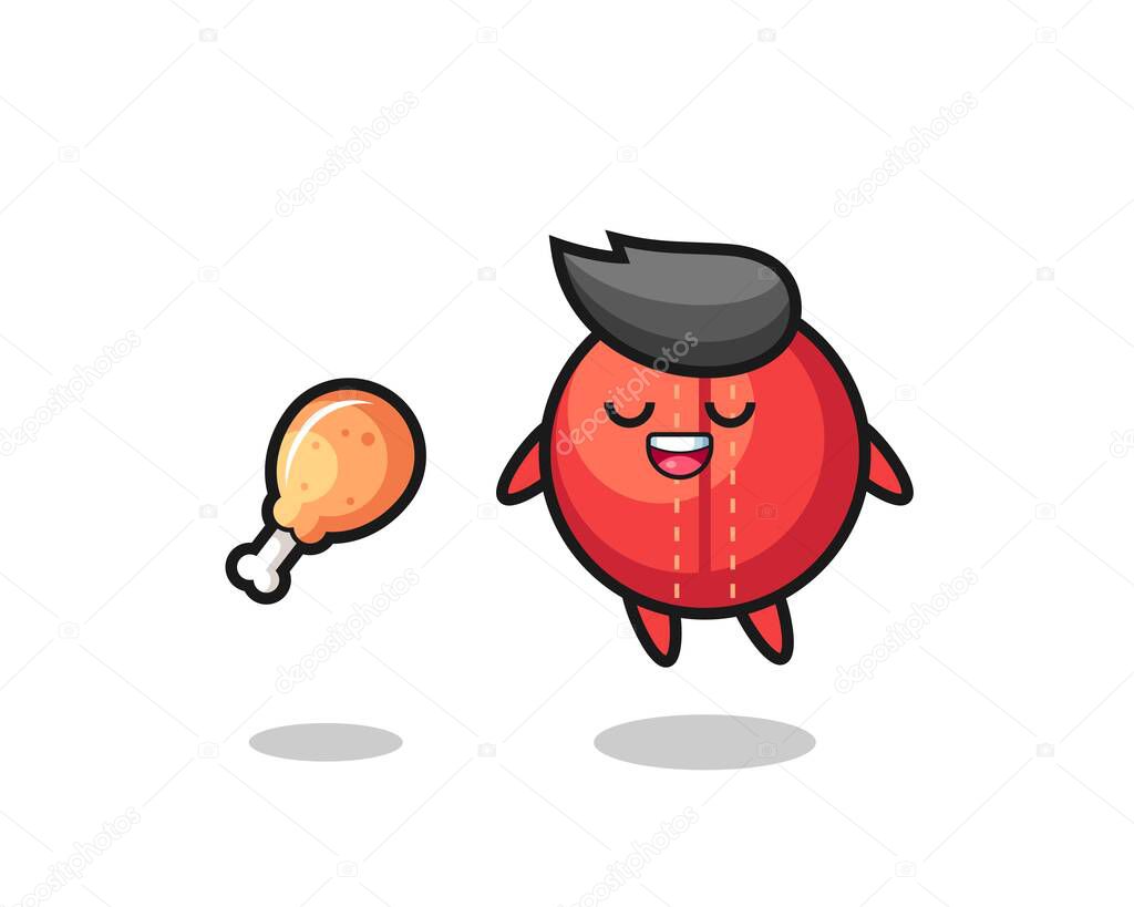cute cricket ball floating and tempted because of fried chicken , cute style design for t shirt, sticker, logo element