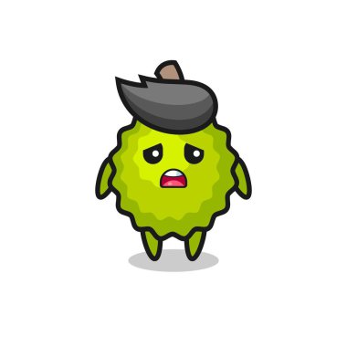 Durian çizgi filminin hayal kırıklığına uğramış ifadesi, tişört, etiket, logo ögesi için şirin bir tasarım.