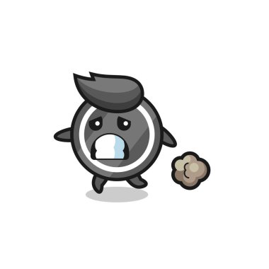 Korku içinde koşan hokey diski tasarımı tişört, çıkartma, logo elementi için şirin bir tasarım.