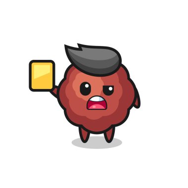 Futbol hakemi olarak çizgi film karakteri sarı kart veriyor, tişört, etiket, logo elementi için şirin bir tasarım.