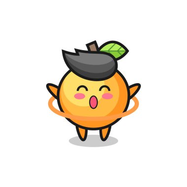 Şirin turuncu meyve çizgi filmi hula hoop oynuyor, tişört, çıkartma, logo elementi için şirin bir tasarım.