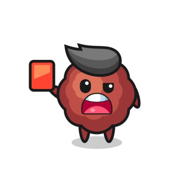 Köfte şirin maskot hakem kırmızı kart veriyor, tişört, etiket, logo elementi için şirin bir tasarım.