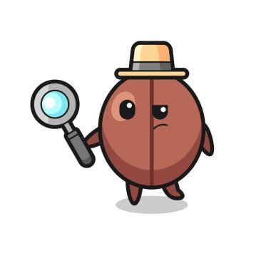 Kahve çekirdeği dedektifi bir davayı inceliyor. Tişört, çıkartma, logo elementi için şirin bir tasarım.