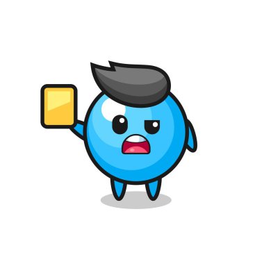 Futbol hakemi olarak çizgi film karakteri sarı kart veriyor, tişört, çıkartma, logo elementi için şirin bir tasarım.