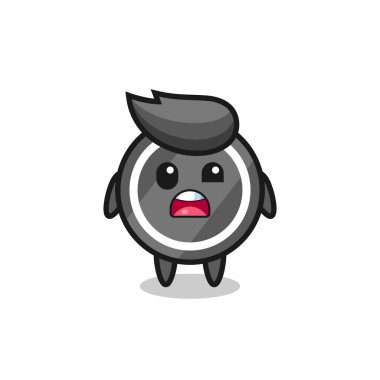 Hokey diski maskotunun şok olmuş yüzü, tişört, çıkartma, logo elementi için şirin bir tasarım.