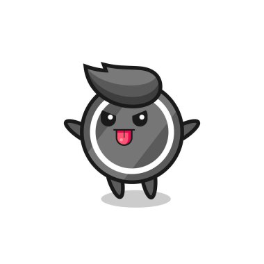 Yaramaz hokey diski karakteri alaycı duruşta, tişört, çıkartma, logo elementi için şirin tasarım