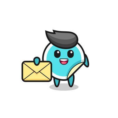 Sarı bir harf tutan çizgi film çizimi, tişört, etiket, logo ögesi için şirin bir tasarım.