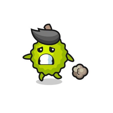 Korku içinde koşan Durian 'ın çizimi, tişört, etiket, logo ögesi için şirin bir tasarım