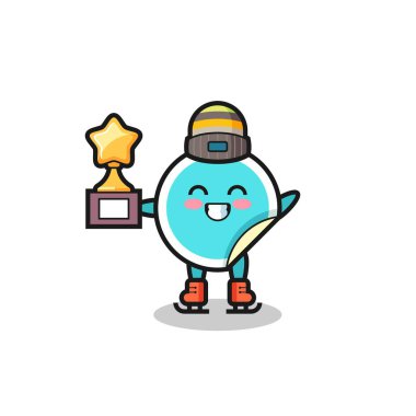 Buz patencisi olarak çıkartma karikatürü. Kazanan kupa, tişört, etiket, logo elementi için şirin bir tasarım.