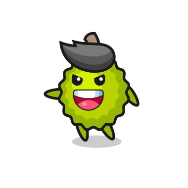 Durian çizgi filmi çok heyecanlı bir poz, tişört, çıkartma, logo elementi için şirin bir tasarım.