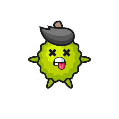 Ölü pozlu sevimli Durian karakteri, tişört, etiket, logo elementi için şirin tasarım