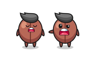 İki tatlı kahve çekirdeği karakteri, tişört, çıkartma ve logo elementi için şirin bir tasarım.