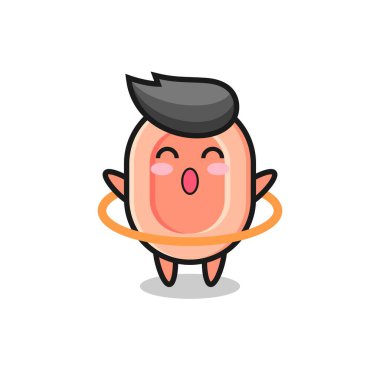 Şirin sabun karikatürü hula hoop oynuyor, tişört, çıkartma, logo elementi için şirin bir tasarım.