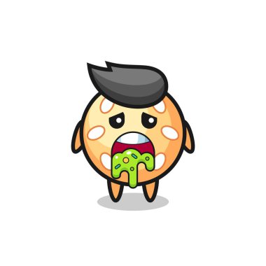 Tişört, çıkartma, logo elementi için şirin bir tasarım, kusmuklu susam topu karakteri.