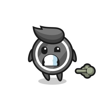 Hokey diski karikatürü osuruk yapıyor, tişört, çıkartma, logo elementi için şirin bir tasarım.