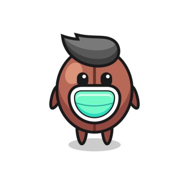 Maske takan sevimli kahve çekirdeği karikatürü, tişört, çıkartma, logo elementi için şirin bir tasarım.