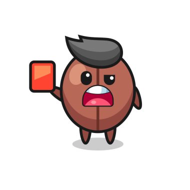 Hakem olarak kahve çekirdeği maskotu kırmızı kart veriyor. Tişört, çıkartma, logo elementi için şirin bir tasarım.