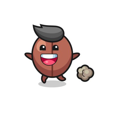 Koşu pozlu mutlu kahve çekirdeği karikatürü, tişört, çıkartma, logo elementi için şirin bir tasarım.