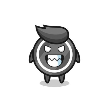 Hokey diskinin şeytani ifadesi sevimli maskot karakteri, tişört, çıkartma, logo elementi için şirin tasarım.