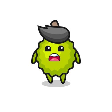 Durian illüstrasyonunda özür dileyen bir ifade var. T-shirt, çıkartma, logo elementi için şirin bir tasarım.