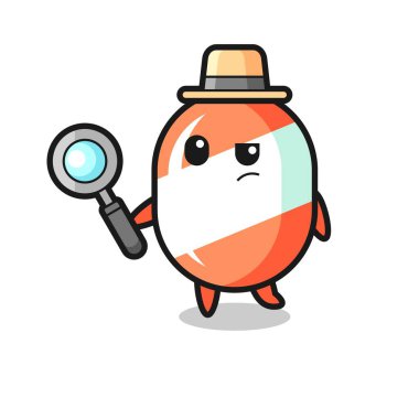 Şeker dedektifi karakteri bir davayı inceliyor. Tişört, çıkartma ve logo için şirin bir tasarım.