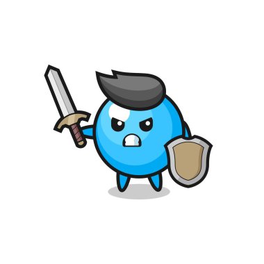 Şirin sakız asker kılıçla ve kalkanla savaşıyor. Tişört, çıkartma, logo elementi için şirin bir tasarım.