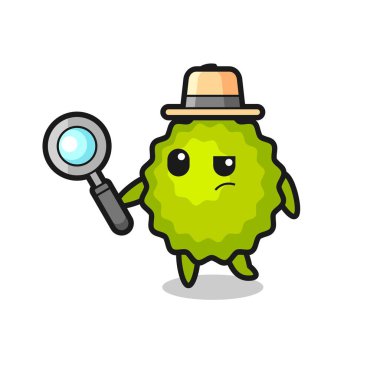 Durian Dedektifi bir davayı inceliyor. Tişört, çıkartma, logo elementi için şirin bir tasarım.