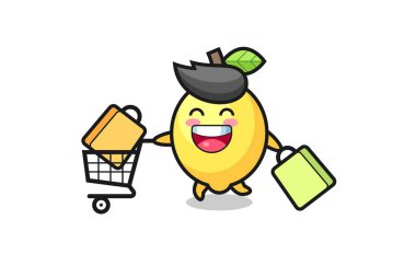 Siyah Cuma illüstrasyonları şirin limon maskotu, tişört, etiket, logo elementi için şirin tasarım