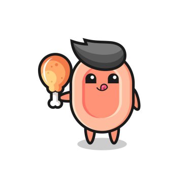 Tatlı sabun maskotu kızarmış tavuk yiyor. Tişört, çıkartma, logo elementi için şirin bir tasarım.