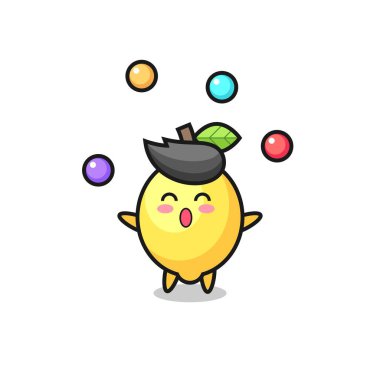 Limon sirki çizgi filmi, top hokkabazlığı, tişört, çıkartma, logo elementi için şirin bir tasarım.