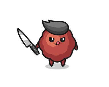 Bıçak tutan bir psikopat olarak şirin köfte maskotu tişört, etiket, logo elementi için şirin bir tasarım.