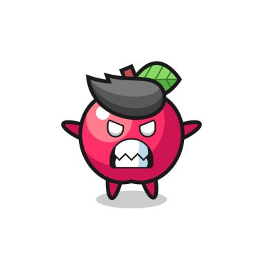 Elma maskotu karakterinin öfkeli ifadesi, tişört, çıkartma, logo elementi için şirin tasarım