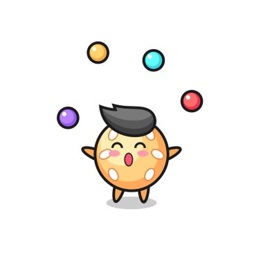 Susamlı sirk karikatürü, top hokkabazlığı, tişört, çıkartma, logo elementi için şirin bir tasarım.