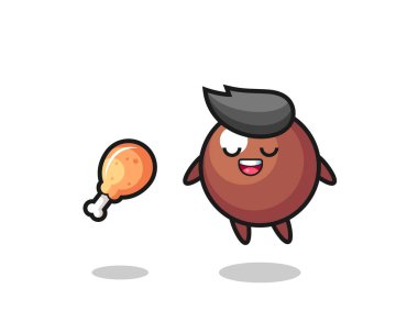 Tatlı çikolata topu yüzüyor ve kızarmış tavuk yüzünden cezbedildi. Tişört, çıkartma, logo elementi için şirin bir tasarım.