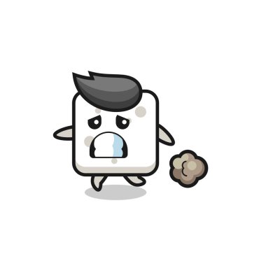 Korkuyla çalışan şeker küpünün çizimi, tişört, etiket, logo elementi için şirin bir tasarım