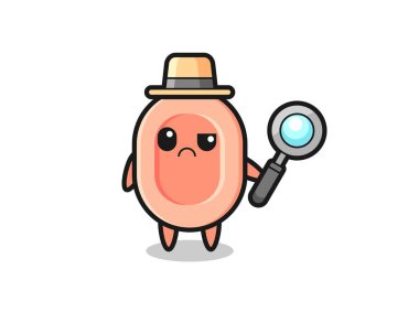 Dedektif olarak şirin sabunun maskotu, tişört, çıkartma, logo elementi için şirin bir tasarım.