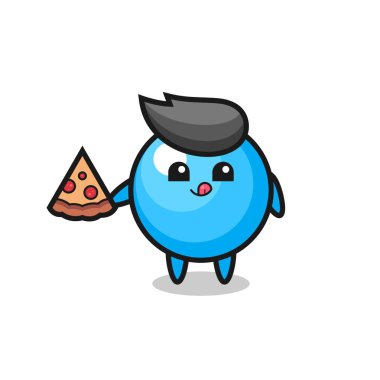 Tatlı balonlu sakız yiyen pizza, tişört, etiket, logo elementi için şirin bir tasarım.