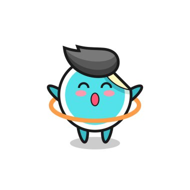 Şirin çıkartma karikatürü hula hoop oynuyor, tişört, çıkartma, logo elemanı için şirin bir tasarım.