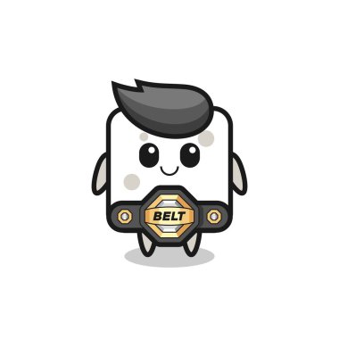 Kemerli MMA savaşçı şeker küpü maskotu, tişört, çıkartma, logo elementi için şirin bir tasarım.