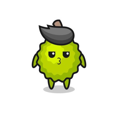 Tatlı Durian karakterlerinin sıkılmış ifadesi, t-shirt, etiket, logo ögesi için şirin tarz tasarımı