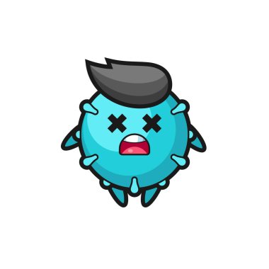 Ölü virüs maskotu karakteri, tişört, çıkartma, logo elementi için şirin bir tasarım.