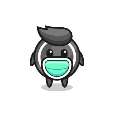 Maske takan sevimli hokey diski karikatürü, tişört, çıkartma, logo elementi için şirin tasarım.