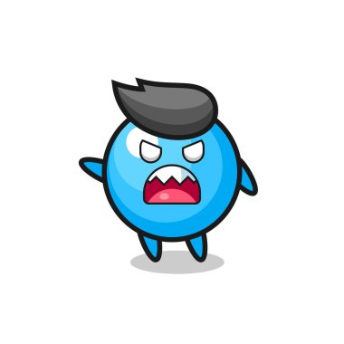 Çok kızgın bir duruşta sevimli balonlu sakız karikatürü, tişört, çıkartma, logo elemanı için şirin bir tasarım.