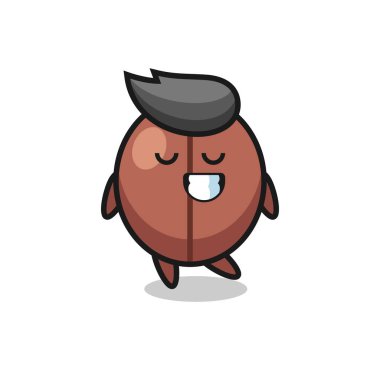 Çekingen bir ifadeyle kahve çekirdeği karikatürü çizimi tişört, çıkartma, logo elementi için şirin bir tasarım.