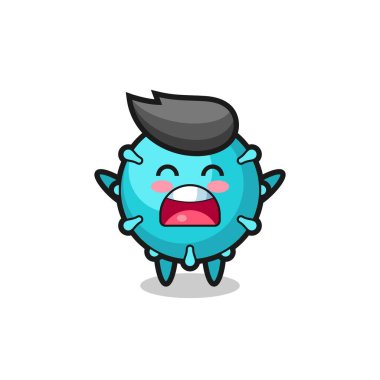 Esneme ifadesi olan sevimli virüs maskotu, tişört, çıkartma, logo elementi için şirin bir tasarım.