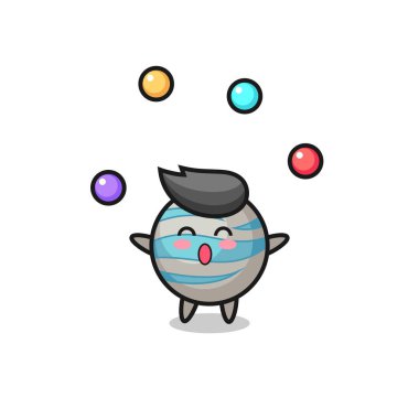 Gezegen sirk çizgi filmi top hokkabazlığı, tişört, çıkartma, logo elementi için şirin bir tasarım.